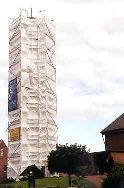 Church tower being repaired