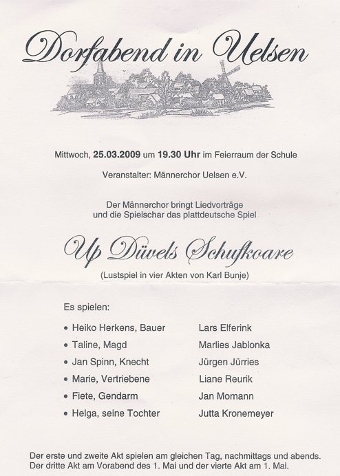 Eintrittskarte Dorfabend Uelsen